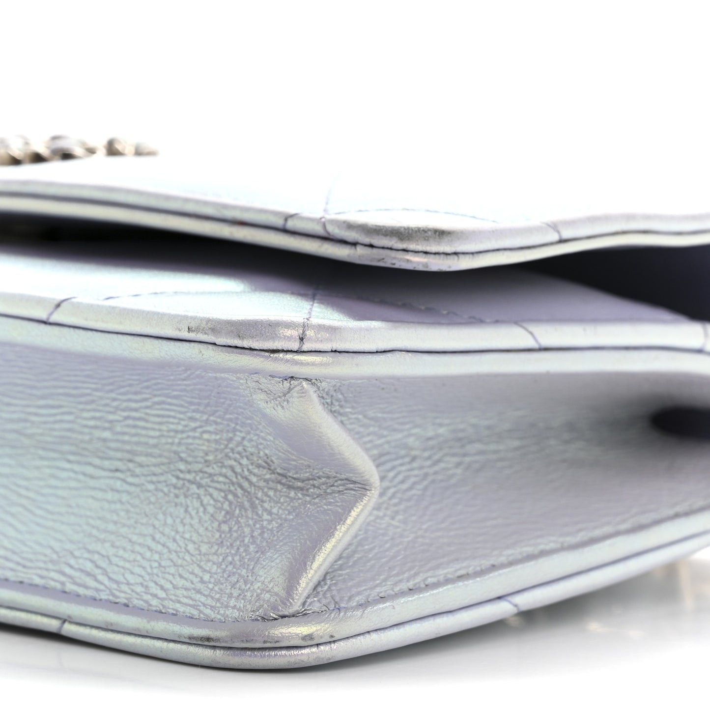 Iridescent Calfskin Quilted Chanel 19 Wallet On Chain WOC Light Purple