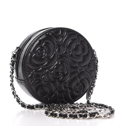 Chanel Caviar Camellia Embossed Round Clutch With Chain Black 3 of 10