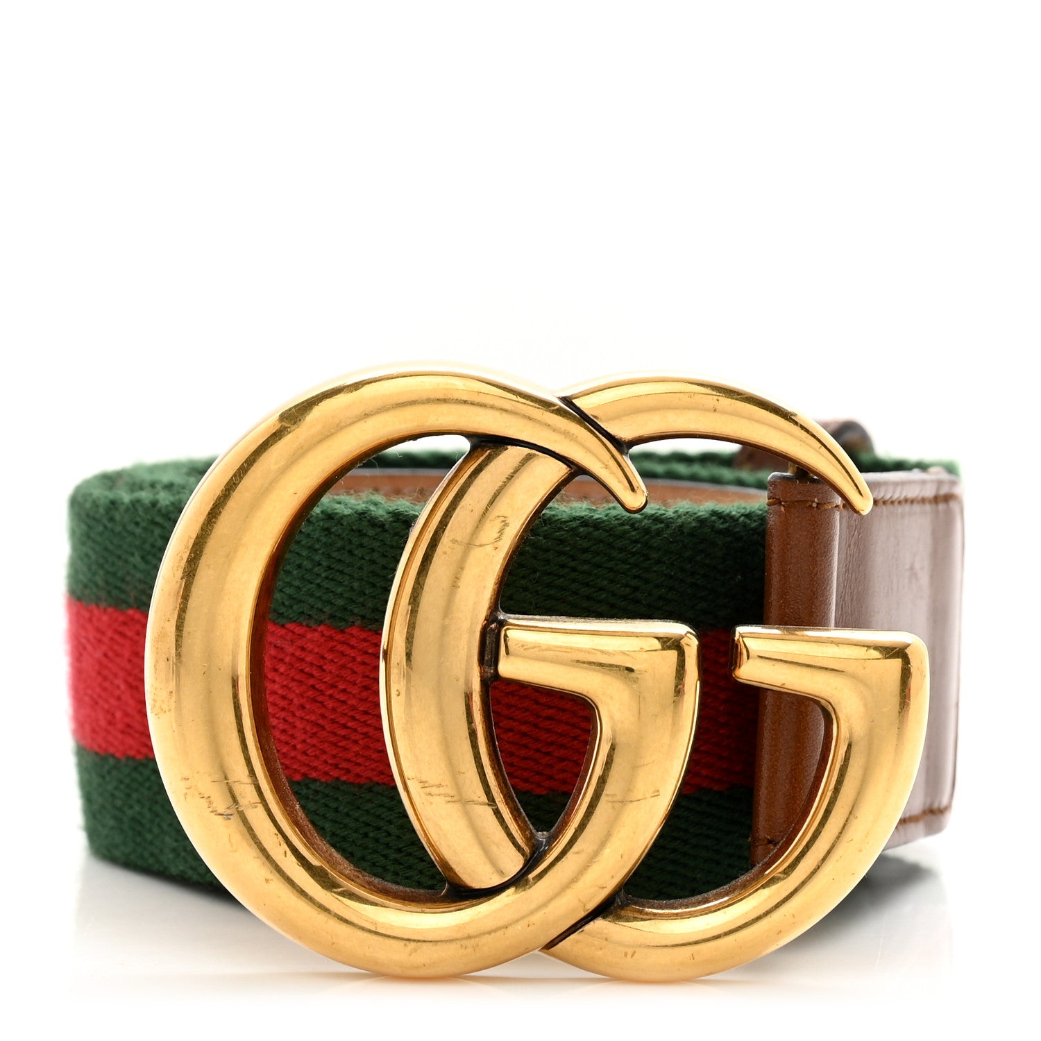 Gucci Nylon Calfskin Double G Web 40mm Belt 85 34 Green Red Cuir 1 of 6