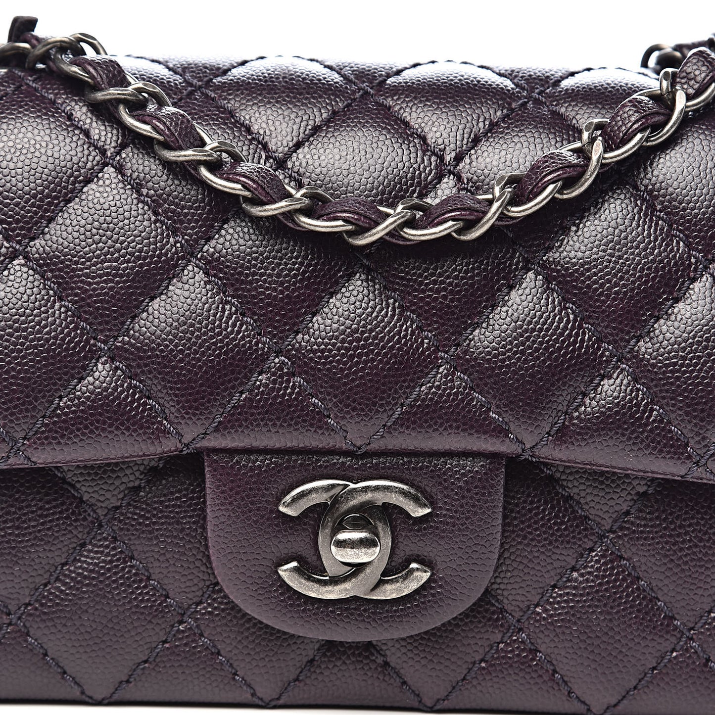 Washed Caviar Quilted Mini Rectangular Flap Dark Purple