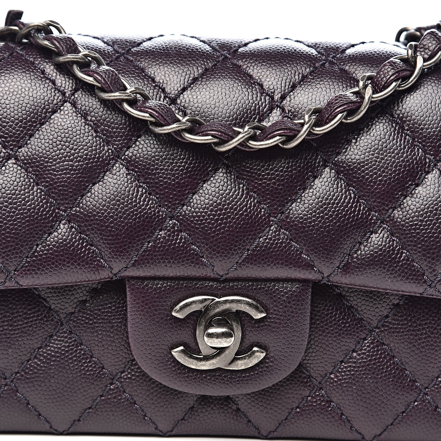 Chanel Washed Caviar Quilted Mini Rectangular Flap Dark Purple 11 of 12