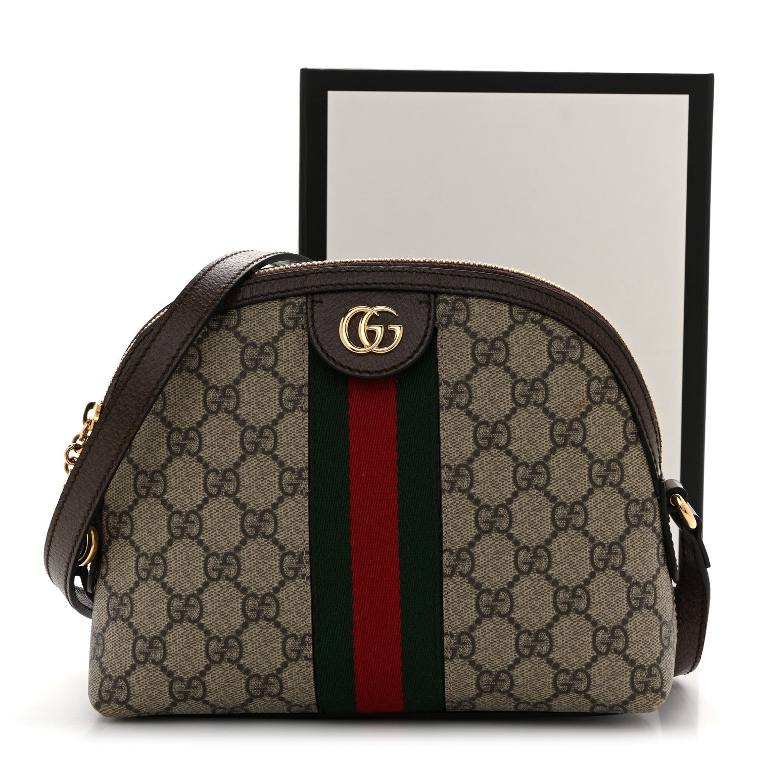 Gucci GG Supreme Monogram Textured Dollar Calfskin Web Small Ophidia Dome Shoulder Bag Beige Ebony New Acero 14 of 14