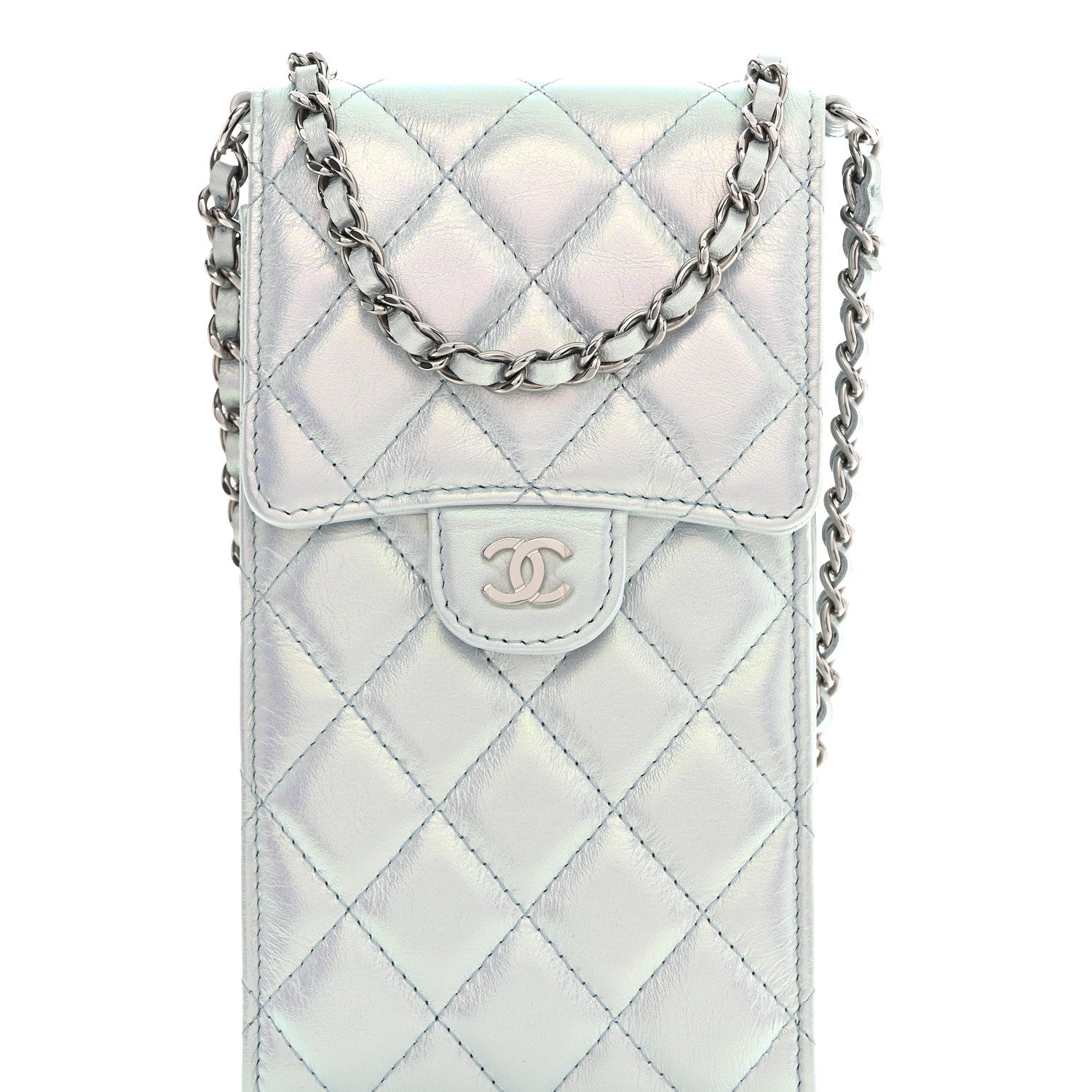 Chanel Iridescent Lambskin Quilted CC Phone Holder Blue 9 of 12