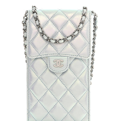 Chanel Iridescent Lambskin Quilted CC Phone Holder Blue 9 of 12