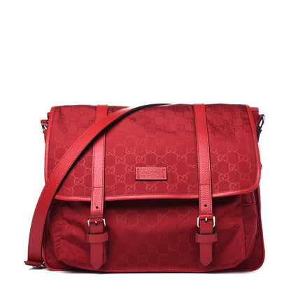 Gucci Nylon Monogram Double Buckle Flap Messenger Bag Vibrant Red 1 of 11
