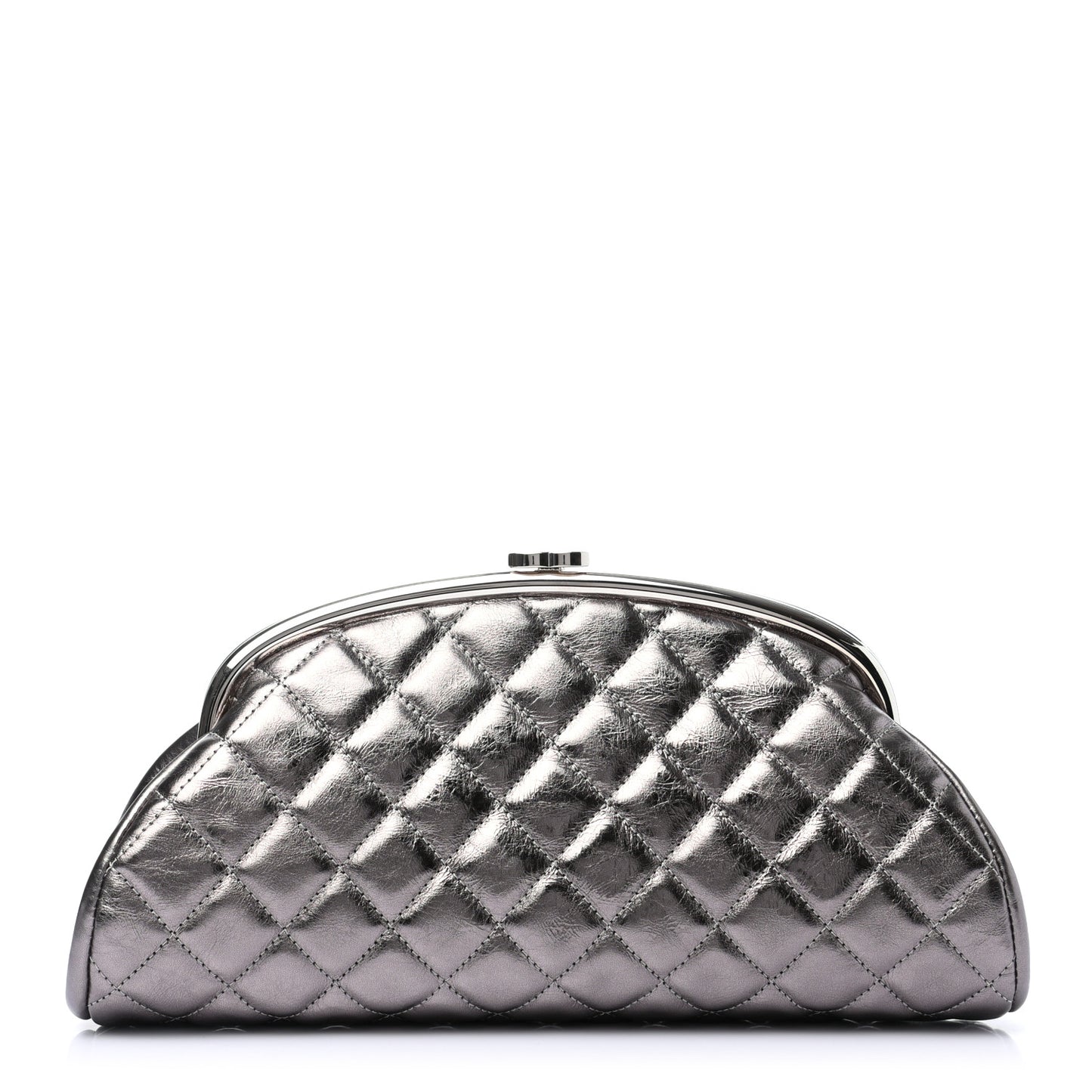 Metallic Aged Calfskin Quilted Timeless Clutch Silver