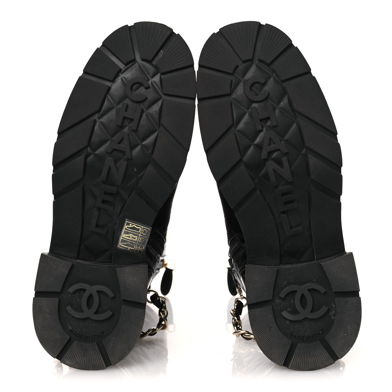 Chanel Shiny Calfskin Patent Quilted Chain Lace Up Combat Long