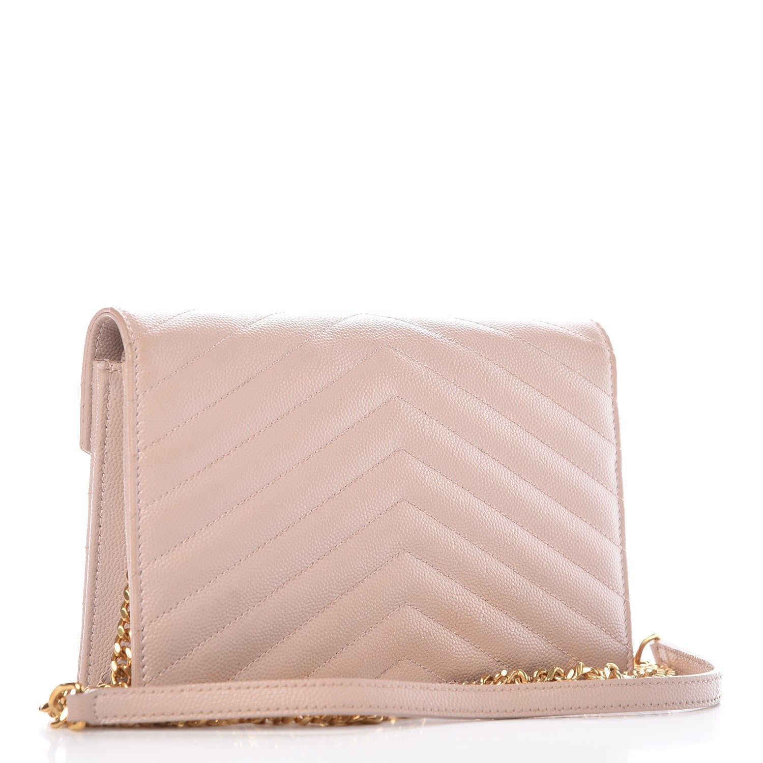 Saint Laurent Grain De Poudre Matelasse Chevron Monogram Envelope Chain Wallet Pale Pink 3 of 9