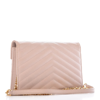 Saint Laurent Grain De Poudre Matelasse Chevron Monogram Envelope Chain Wallet Pale Pink 3 of 9
