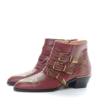 Chloe Nappa Sheepskin Studded Susanna Ankle Boots 40 Cherry Syrup 3 of 8