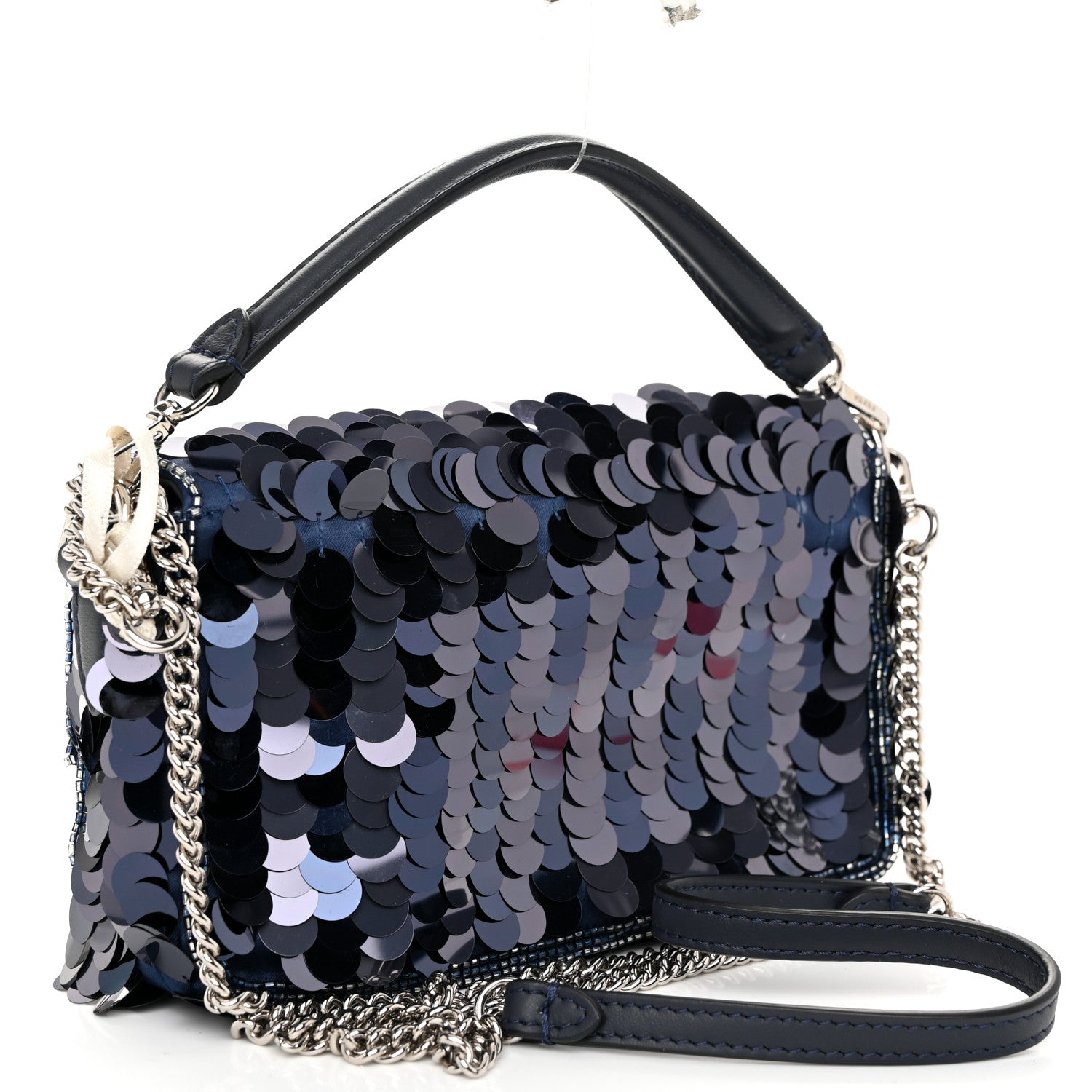 Fendi Sequin Paillettes Vitello Grace Striped Mini Baguette Dark Blue Lunai 3 of 10