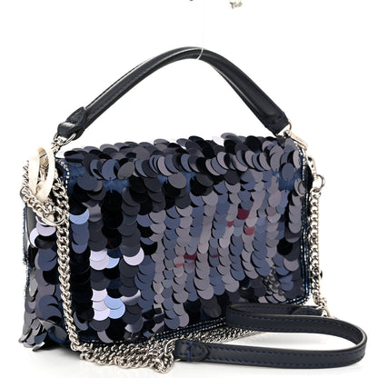 Fendi Sequin Paillettes Vitello Grace Striped Mini Baguette Dark Blue Lunai 3 of 10