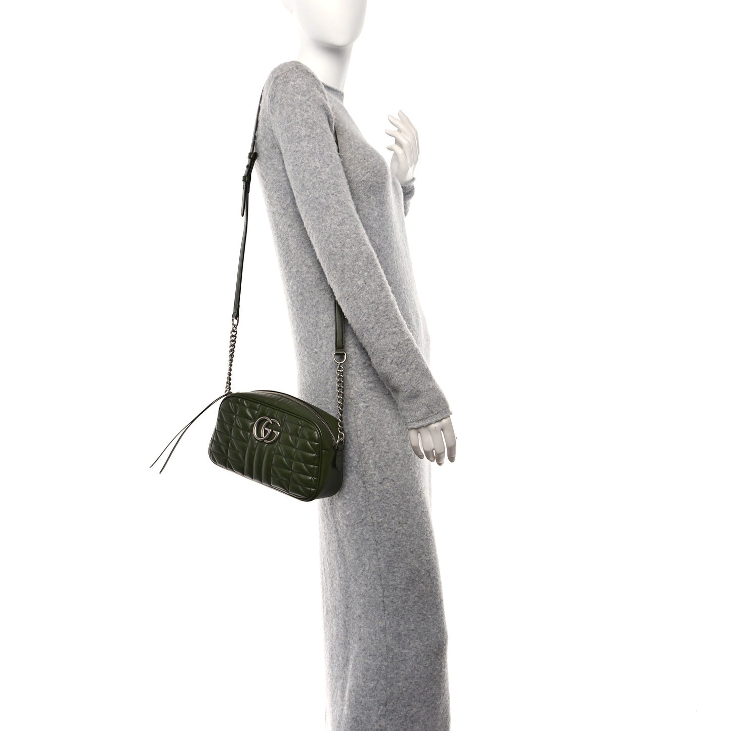 Calfskin Matelasse Aria Small GG Marmont Chain Shoulder Bag Military Wood