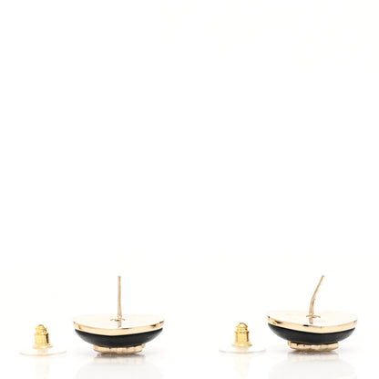 Chanel Lambskin CC Heart Earrings Black Gold 3 of 4