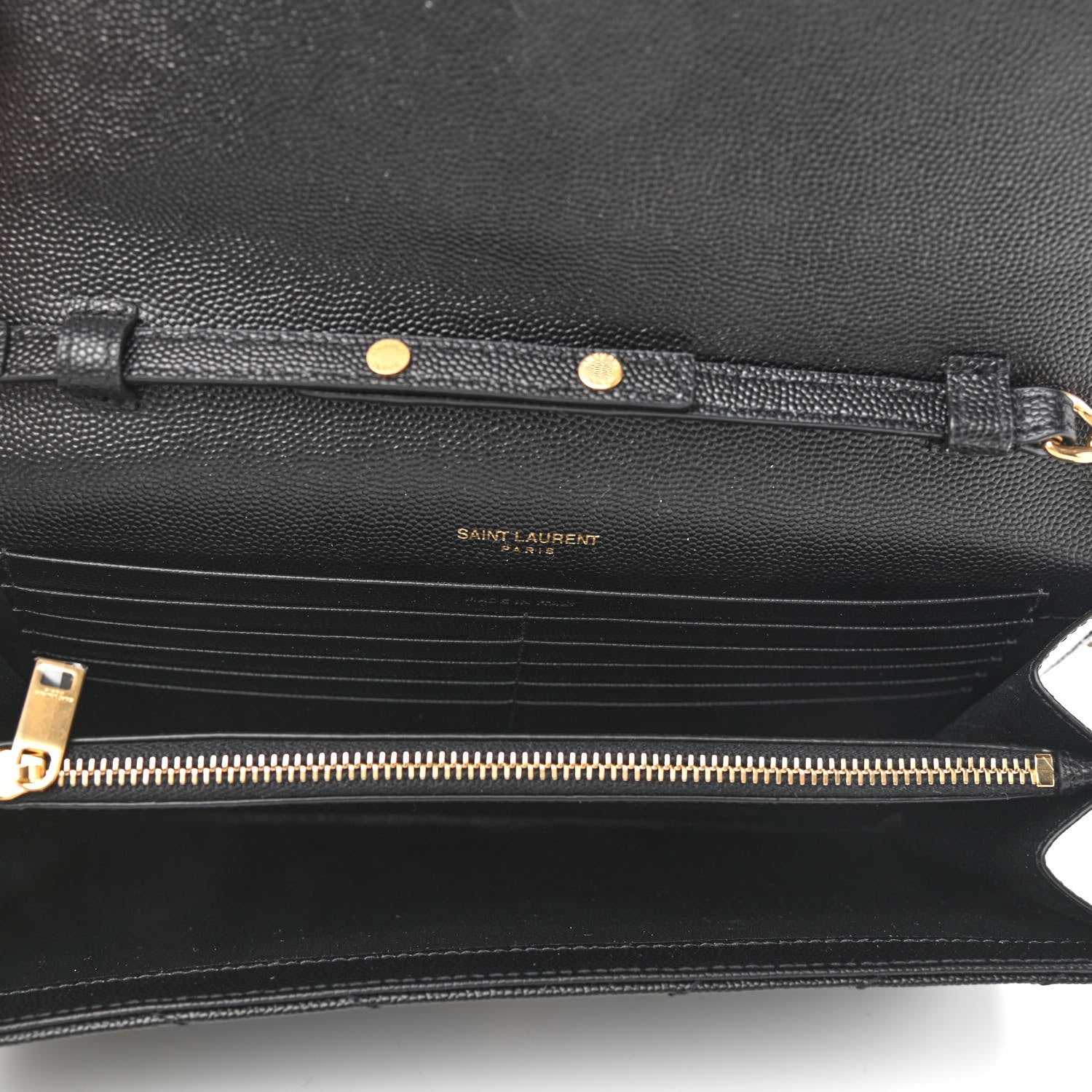 Saint Laurent Grain De Poudre Matelasse Chevron Monogram Chain Wallet Black 5 of 8