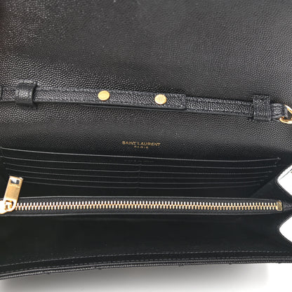 Saint Laurent Grain De Poudre Matelasse Chevron Monogram Chain Wallet Black 5 of 8