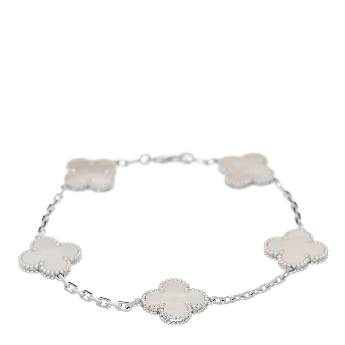 18K White Gold Mother of Pearl 5 Motifs Vintage Alhambra Bracelet