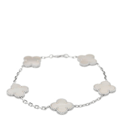 Van Cleef & Arpels 18K White Gold Mother of Pearl 5 Motifs Vintage Alhambra Bracelet 1 of 5