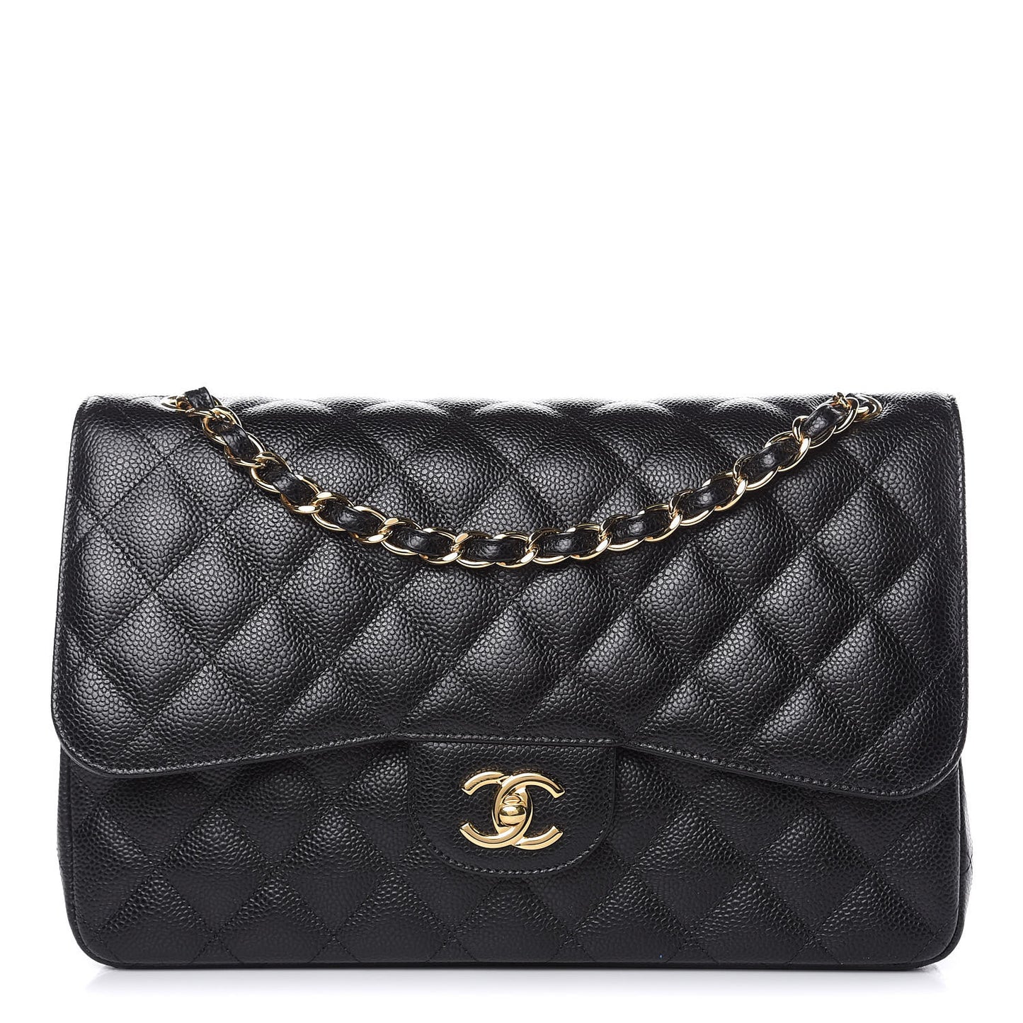 Caviar Quilted Jumbo Double Flap Black