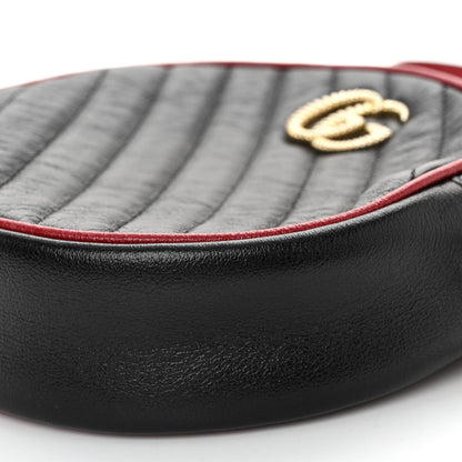 Gucci Vintage Effect Calfskin Matelasse Diagonal Mini Torchon GG Marmont Round Shoulder Bag Black Romantic Cherry 10 of 10