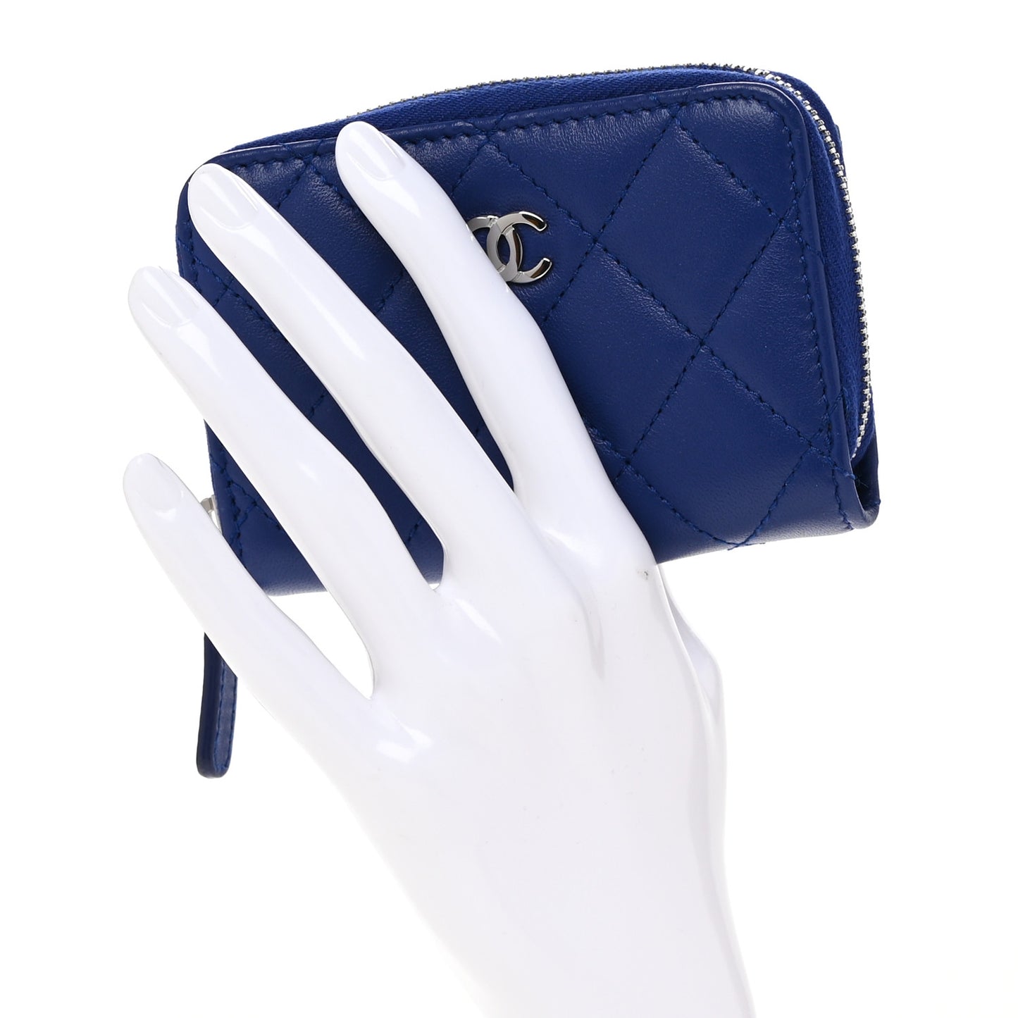 Lambskin Quilted Zip Around Coin Purse Wallet Blue