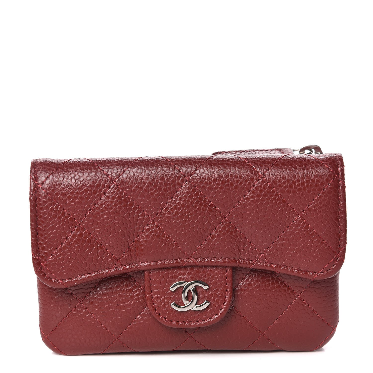Chanel Caviar Quilted Flap Zip Card Holder Dark Red 1 of 11