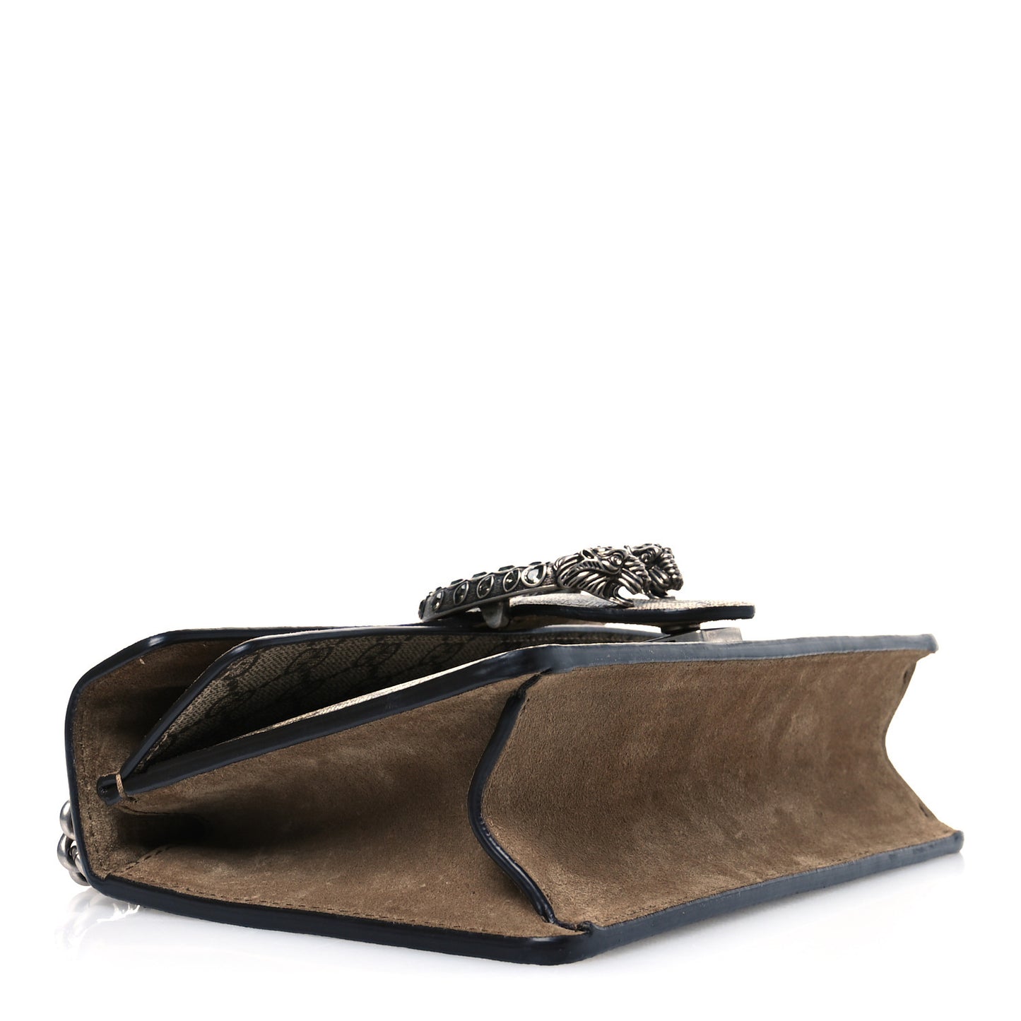 GG Supreme Monogram Suede Crystal Small Dionysus Shoulder Bag Beige Ebony Taupe