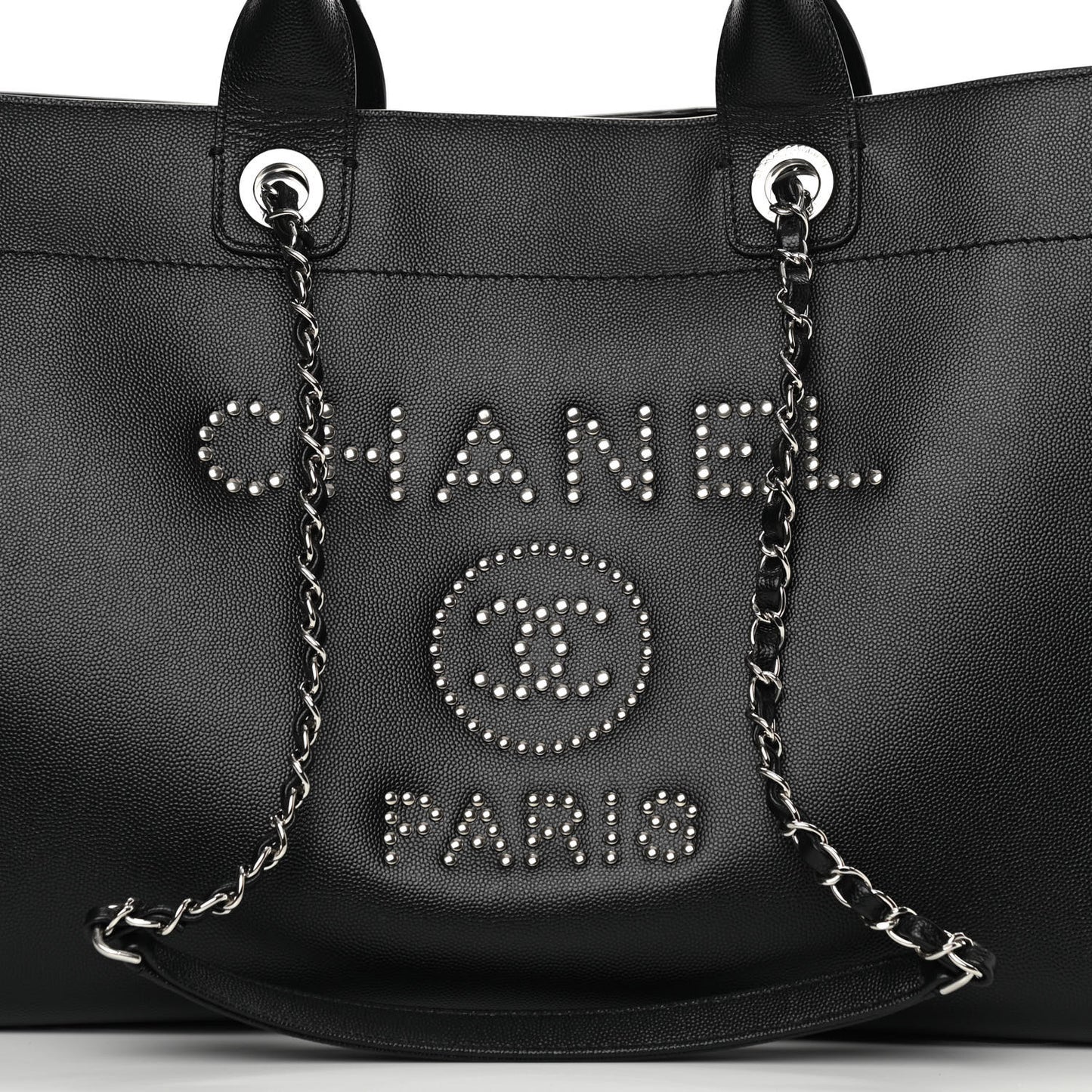 Caviar Medium Studded Deauville Tote Black