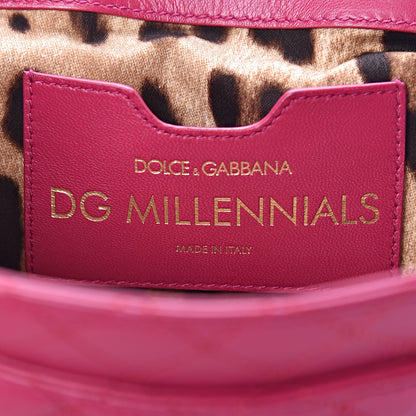 Dolce & Gabbana Lambskin Quilted Crystal Embellished Millennial Rectangular Shoulder Bag Fuchsia 5 of 9