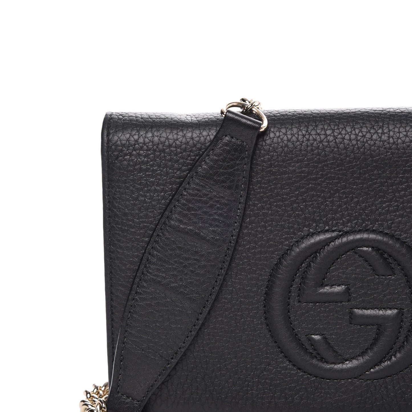 Pebbled Calfskin Soho Wallet on Chain Black