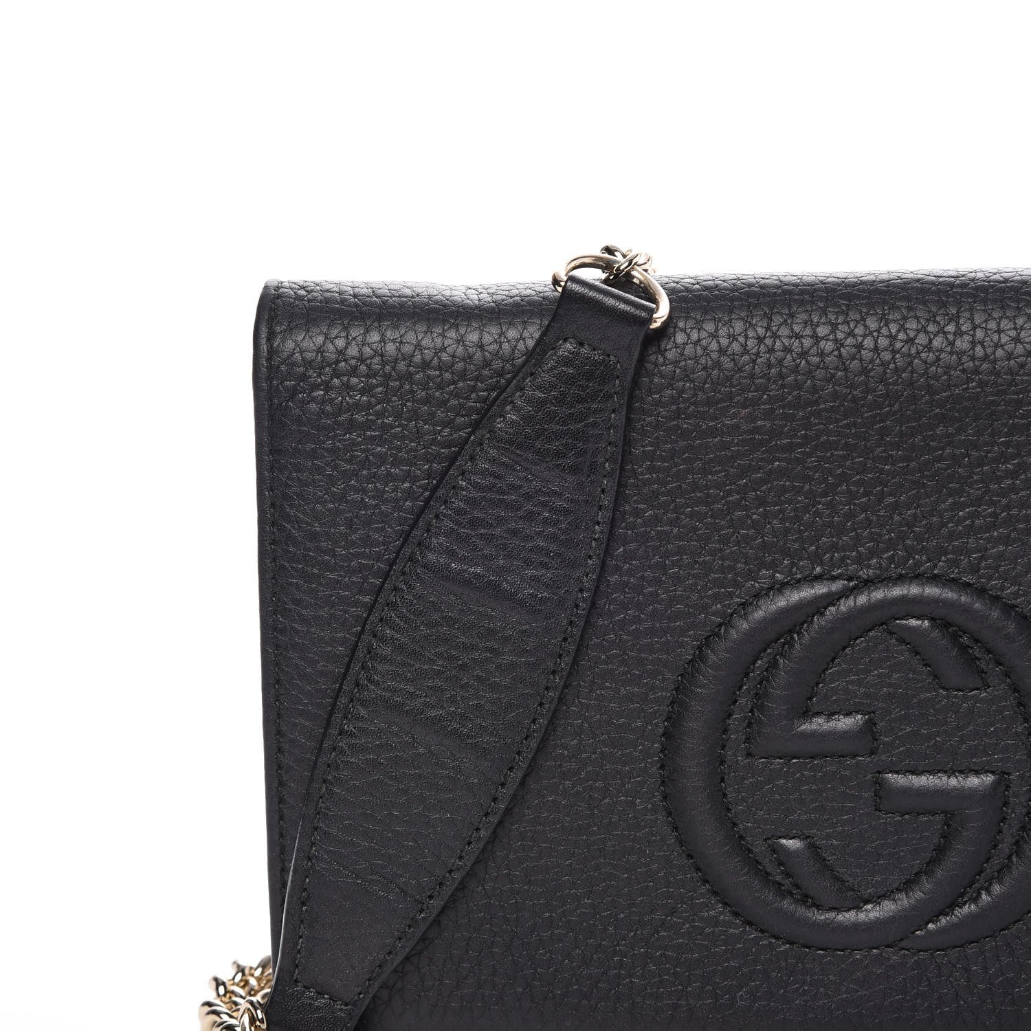 Gucci Pebbled Calfskin Soho Wallet on Chain Black 7 of 11