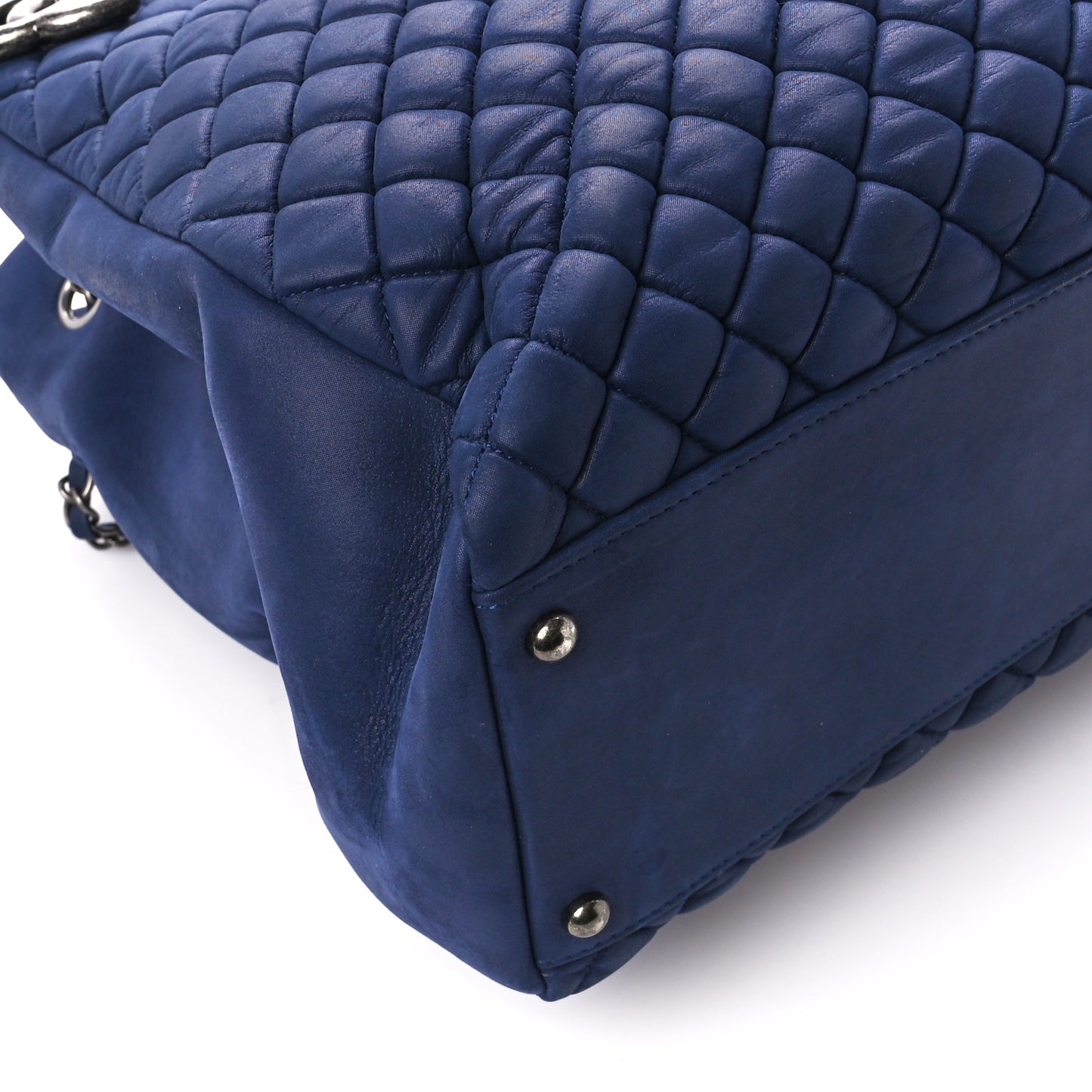 Iridescent Calfskin Quilted New Bubble Tote Dark Blue