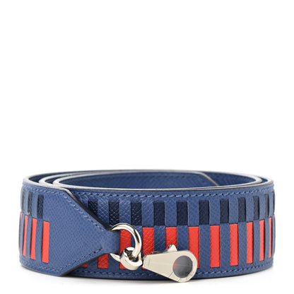 Hermes Epsom 40mm Tressage Shoulder Strap Bleu Brighton Capucine Bleu Saphir 1 of 6