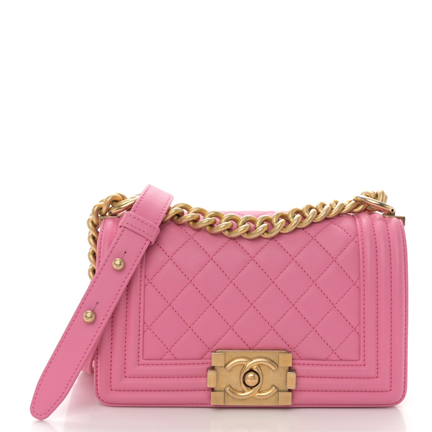 Calfskin Quilted Small Boy Flap Pink