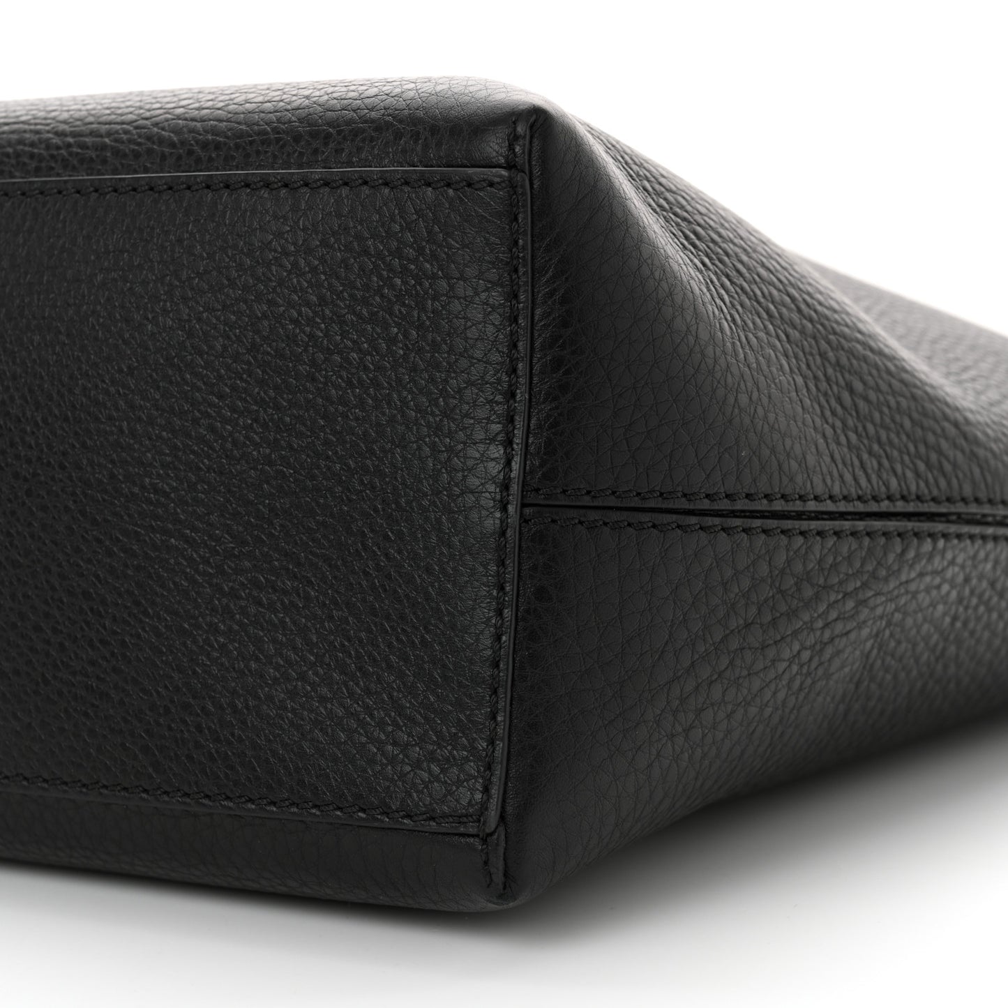 Grained Calfskin Rockstud Shoulder Tote Black