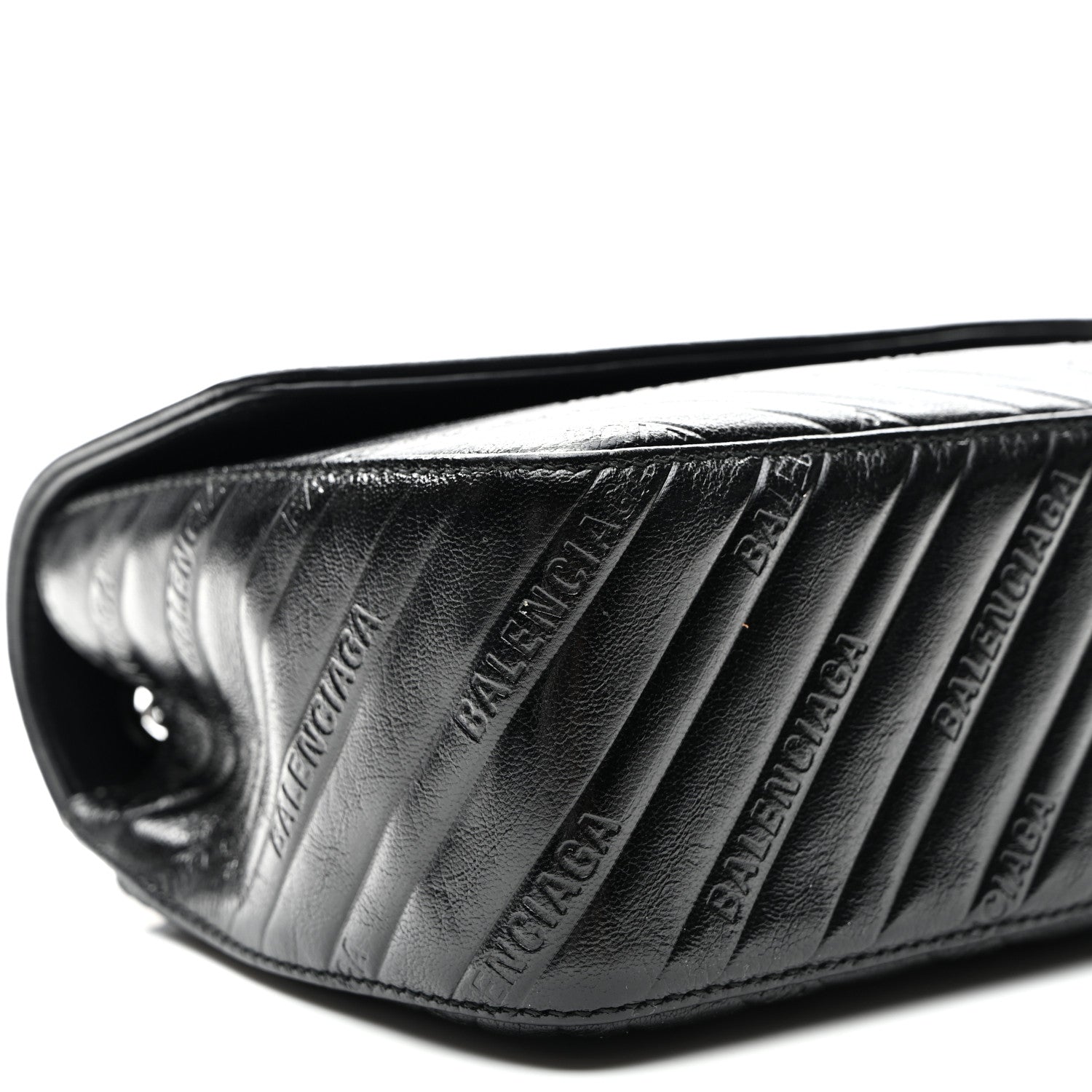 Balenciaga Shiny Goatskin Logo Embossed Monochrome M BB Round Shoulder Bag Black 8 of 9