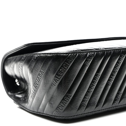 Balenciaga Shiny Goatskin Logo Embossed Monochrome M BB Round Shoulder Bag Black 8 of 9