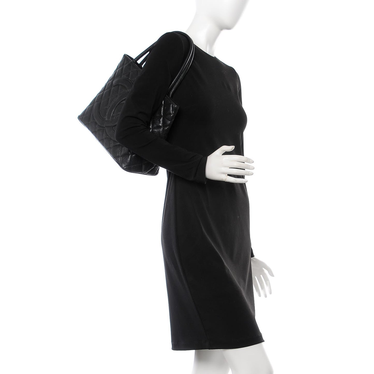 Caviar Quilted Medallion Tote Black