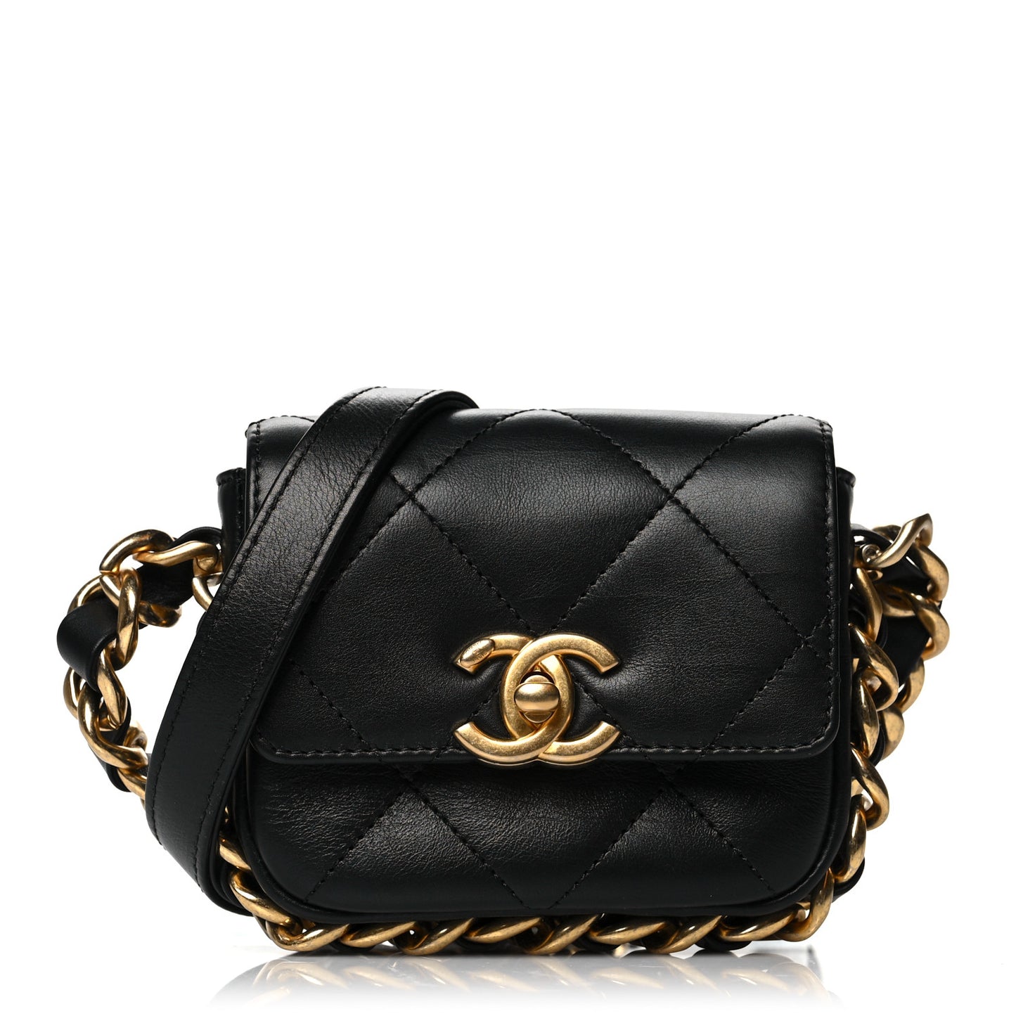 Calfskin Quilted Mini Framing Chain Bag Black