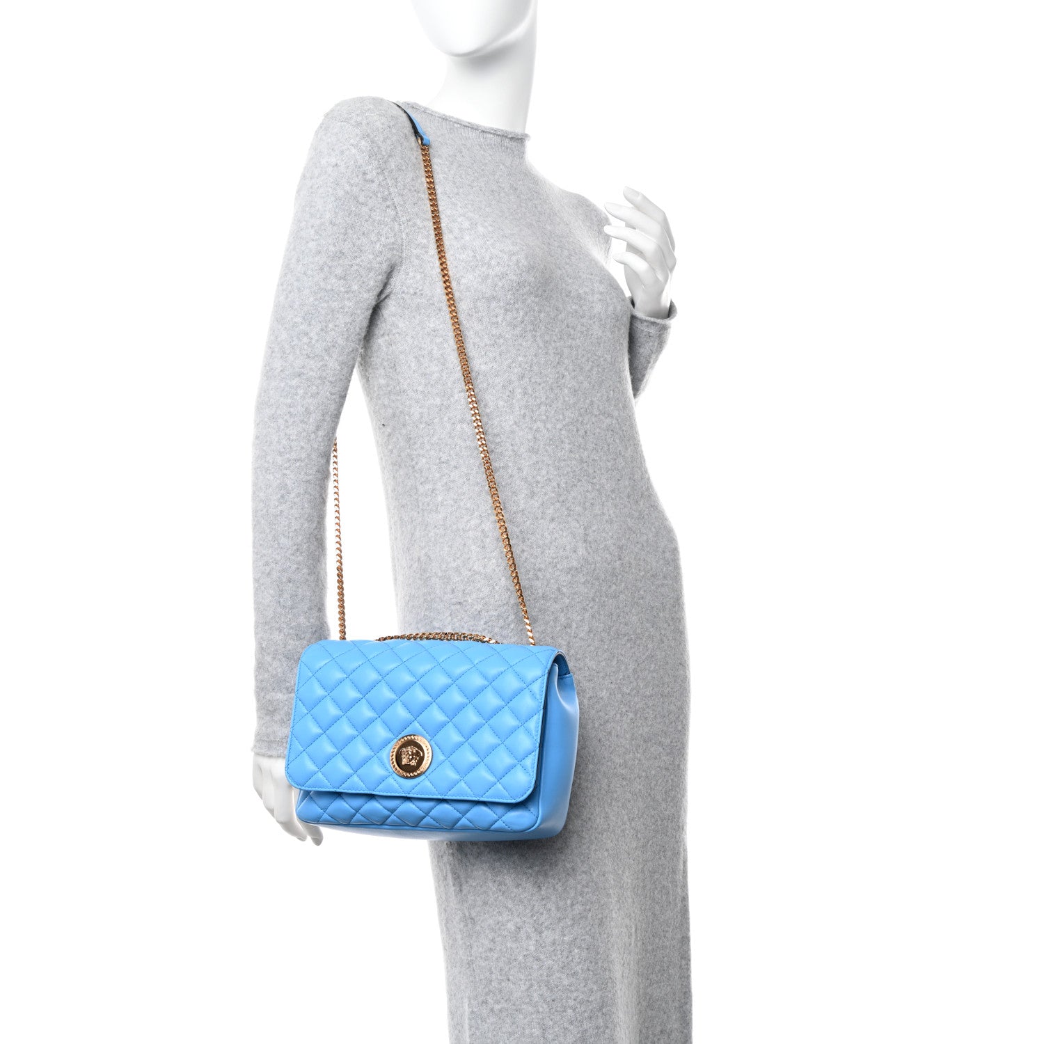 Versace Nappa Quilted Medusa Chain Crossbody Blue 2 of 9