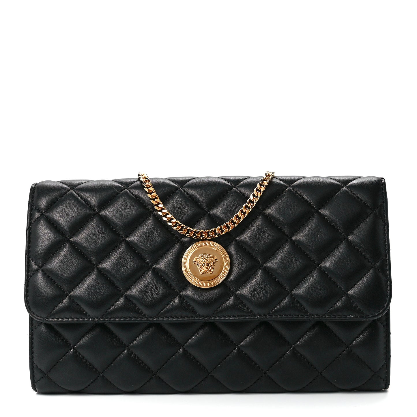 Lambskin Quilted Medusa Wallet On Chain Crossbody Black