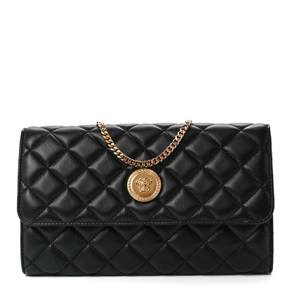 Versace Lambskin Quilted Medusa Wallet On Chain Crossbody Black 1 of 11