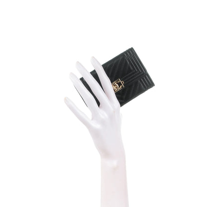 Chanel Lambskin Chevron Quilted Boy Card Holder Wallet Black 2 of 8