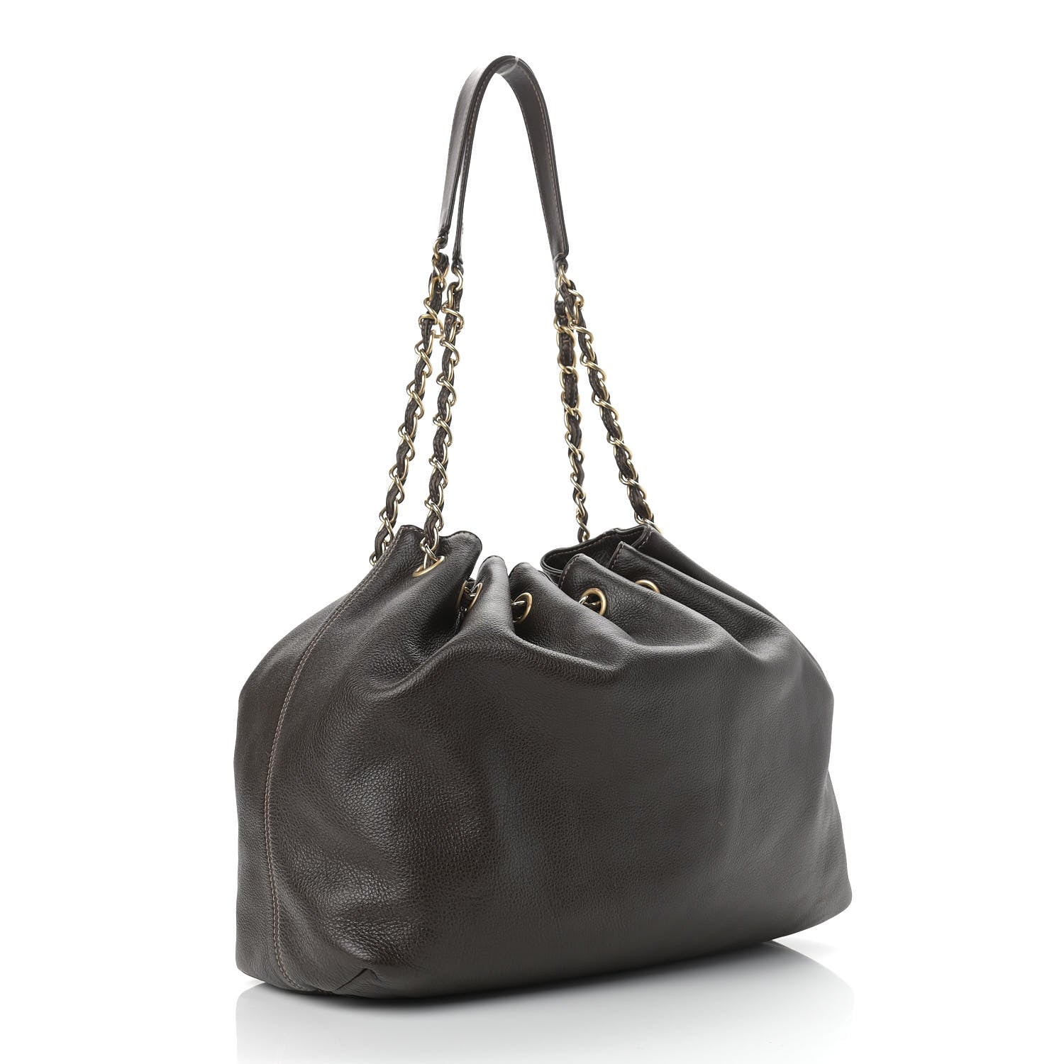 Chanel Grained Calfskin CC Drawstring Bucket Bag Dark Brown 3 of 10