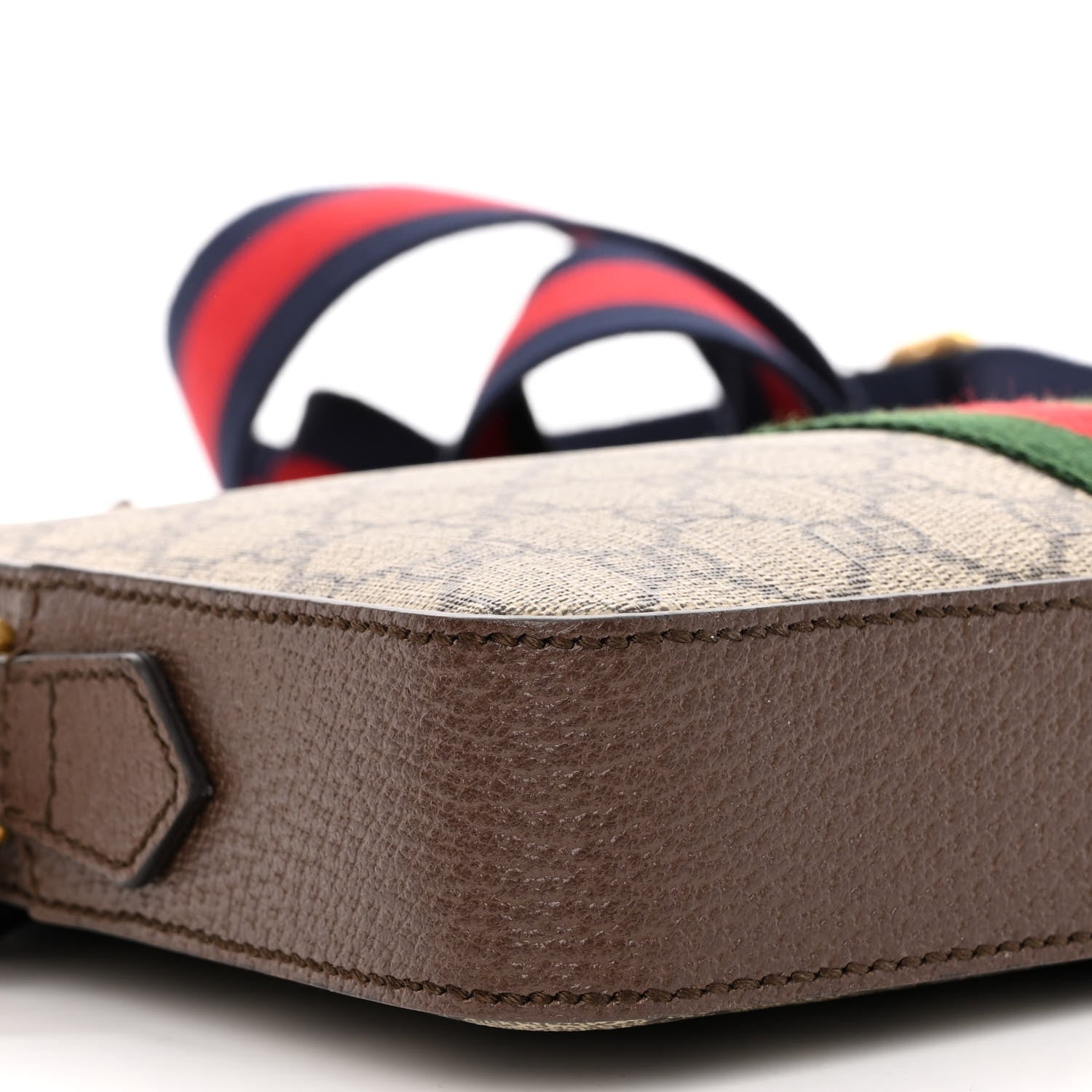 Gucci GG Supreme Monogram Textured Dollar Calfskin Web Ophidia Wristlet Shoulder Bag Beige Ebony New Acero 8 of 9