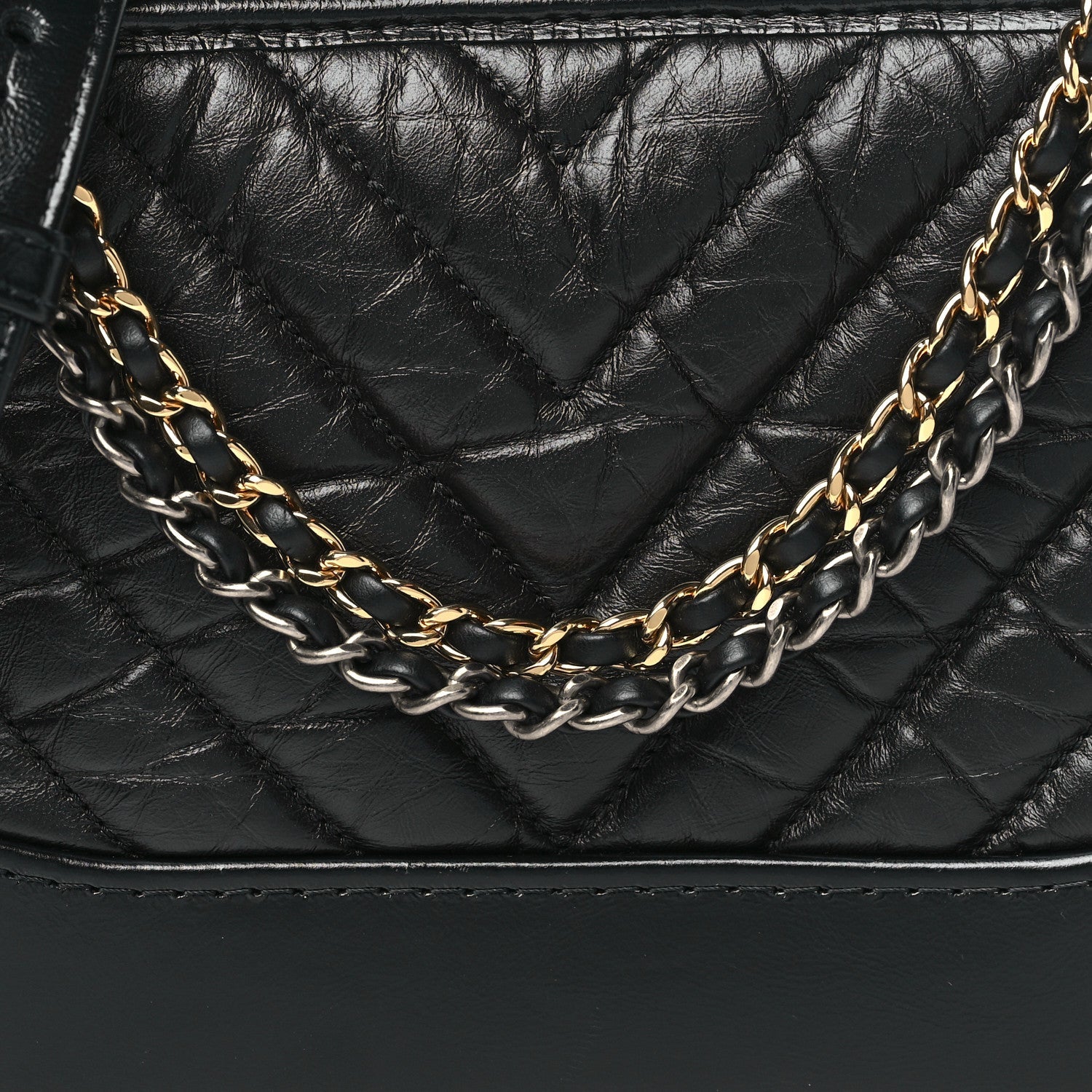Chanel Aged Calfskin Chevron Quilted Small Gabrielle Hobo Black 7 of 9
