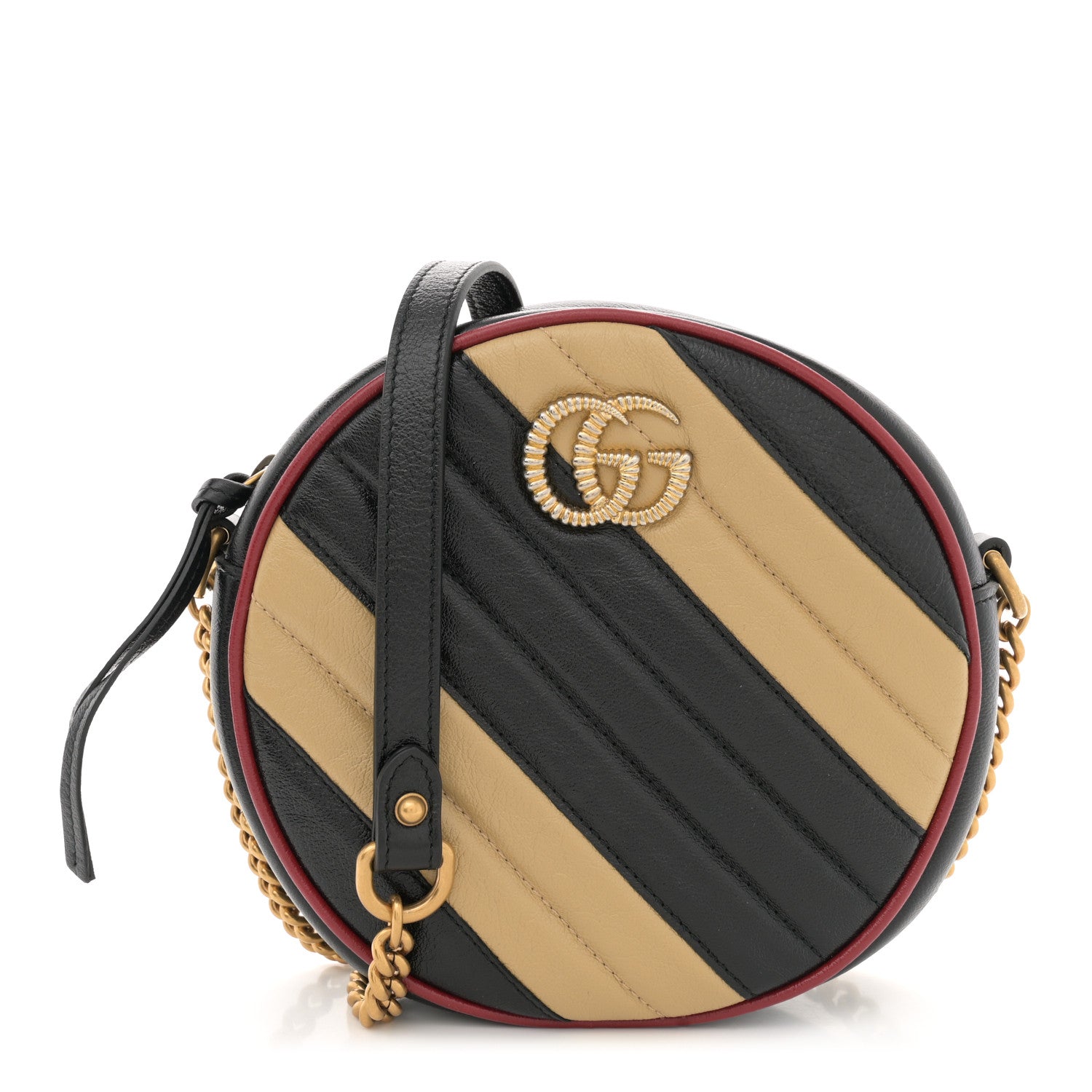 Gucci Azalea Calfskin Matelasse Diagonal Patchwork Mini Torchon GG Marmont Round Shoulder Bag Black Beige Romantic Cerise 1 of 12