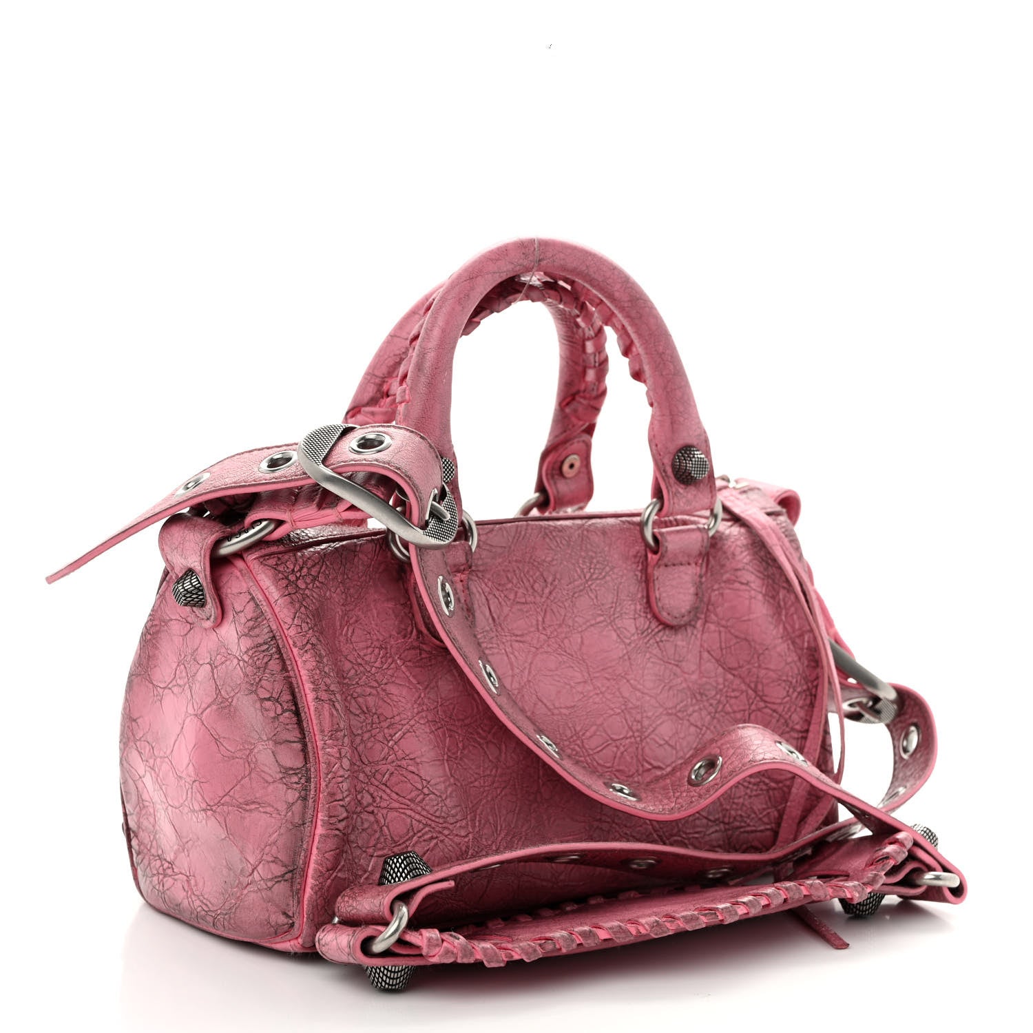 Balenciaga Agneau Arena Dirty Effect Mini Le Cagole Duffle Crossbody Bag Sweet Pink 3 of 9