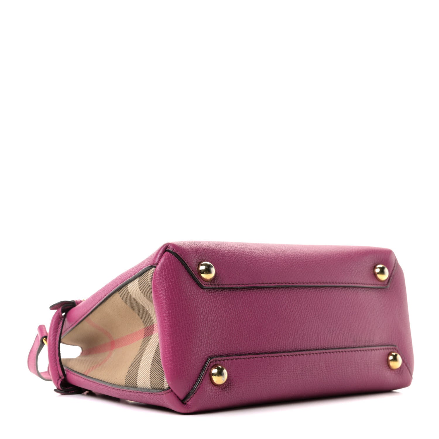 Burberry Grainy Calfskin House Check Small Banner Tote Brilliant Fuchsia 3 of 14