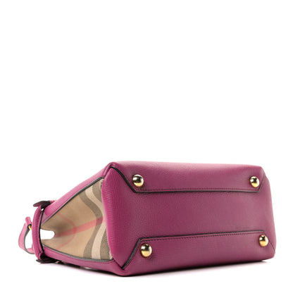 Burberry Grainy Calfskin House Check Small Banner Tote Brilliant Fuchsia 3 of 14
